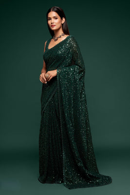 Sequined Blouse With Green Georgette Saree