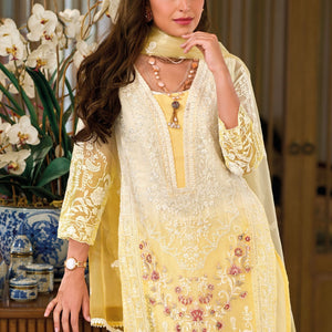 Shades Of Yellow & White Beautiful Embroidery Work Organza Suit