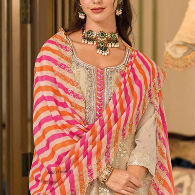 Embroidered Georgette Beautiful Suit In Beige
