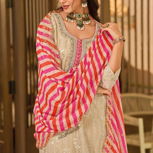 Embroidered Georgette Beautiful Suit In Beige