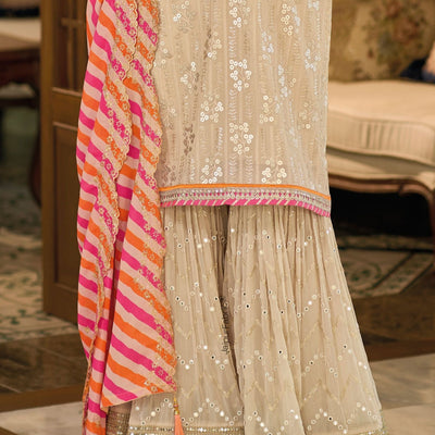 Embroidered Georgette Beautiful Suit In Beige