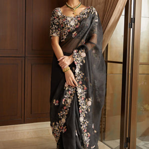 Black Georgette Saree With Blouse Piece