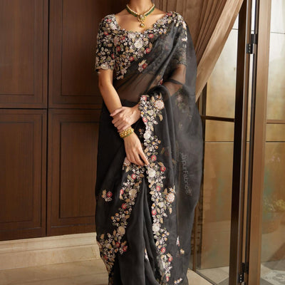 Black Georgette Saree With Blouse Piece