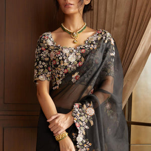 Black Georgette Saree With Blouse Piece