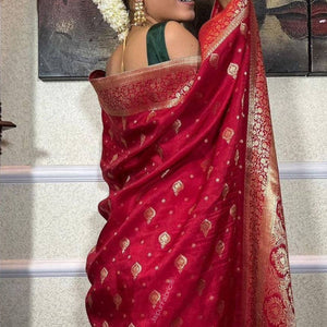 Sublime Red Color Banarasi Soft Silk Extra Ordinary Design Saree