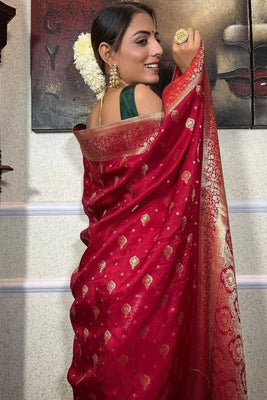 Sublime Red Color Banarasi Soft Silk Extra Ordinary Design Saree