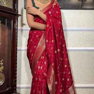 Sublime Red Color Banarasi Soft Silk Extra Ordinary Design Saree