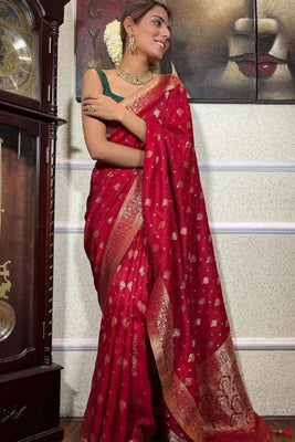 Sublime Red Color Banarasi Soft Silk Extra Ordinary Design Saree