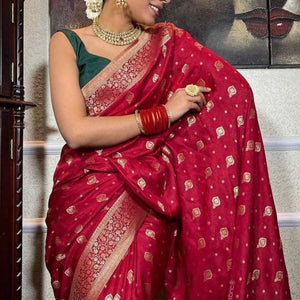 Sublime Red Color Banarasi Soft Silk Extra Ordinary Design Saree