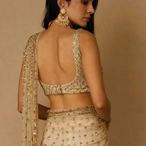 Beige Sequins Embellished Net Saree