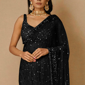 Black Organza Saree With Blouse Piece