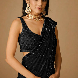 Black Organza Saree With Blouse Piece