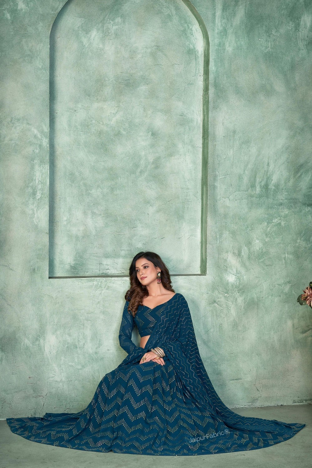 Foil Printed Georgette Lehenga in Navy Blue