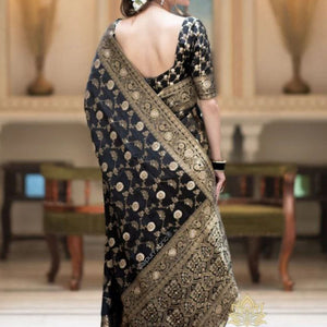 Black Banarasi Silk Saree With Blouse Piece