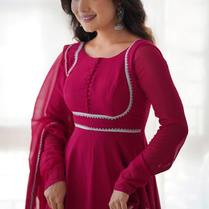 Lace Border Georgette Abaya Style Suit in Fuchsia