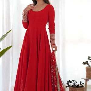 Red Readymade Anarkali Suit In Georgette
