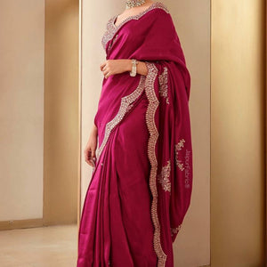 Pink Embroidered Art Silk Saree