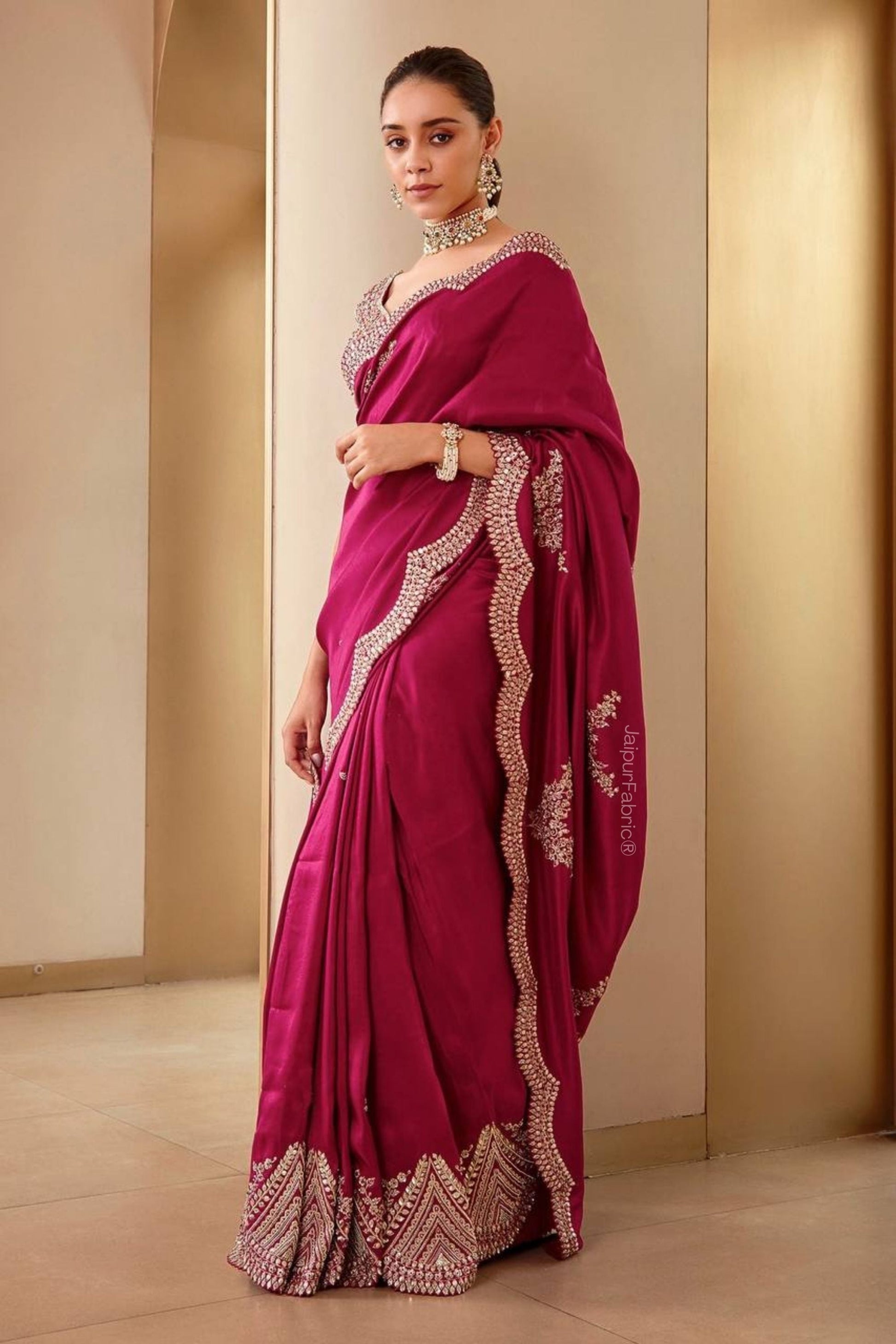 Pink Embroidered Art Silk Saree