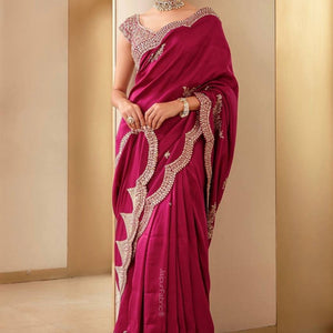 Pink Embroidered Art Silk Saree