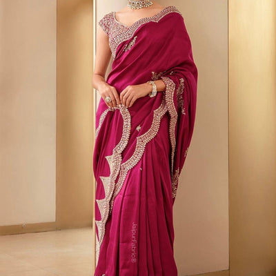 Pink Embroidered Art Silk Saree