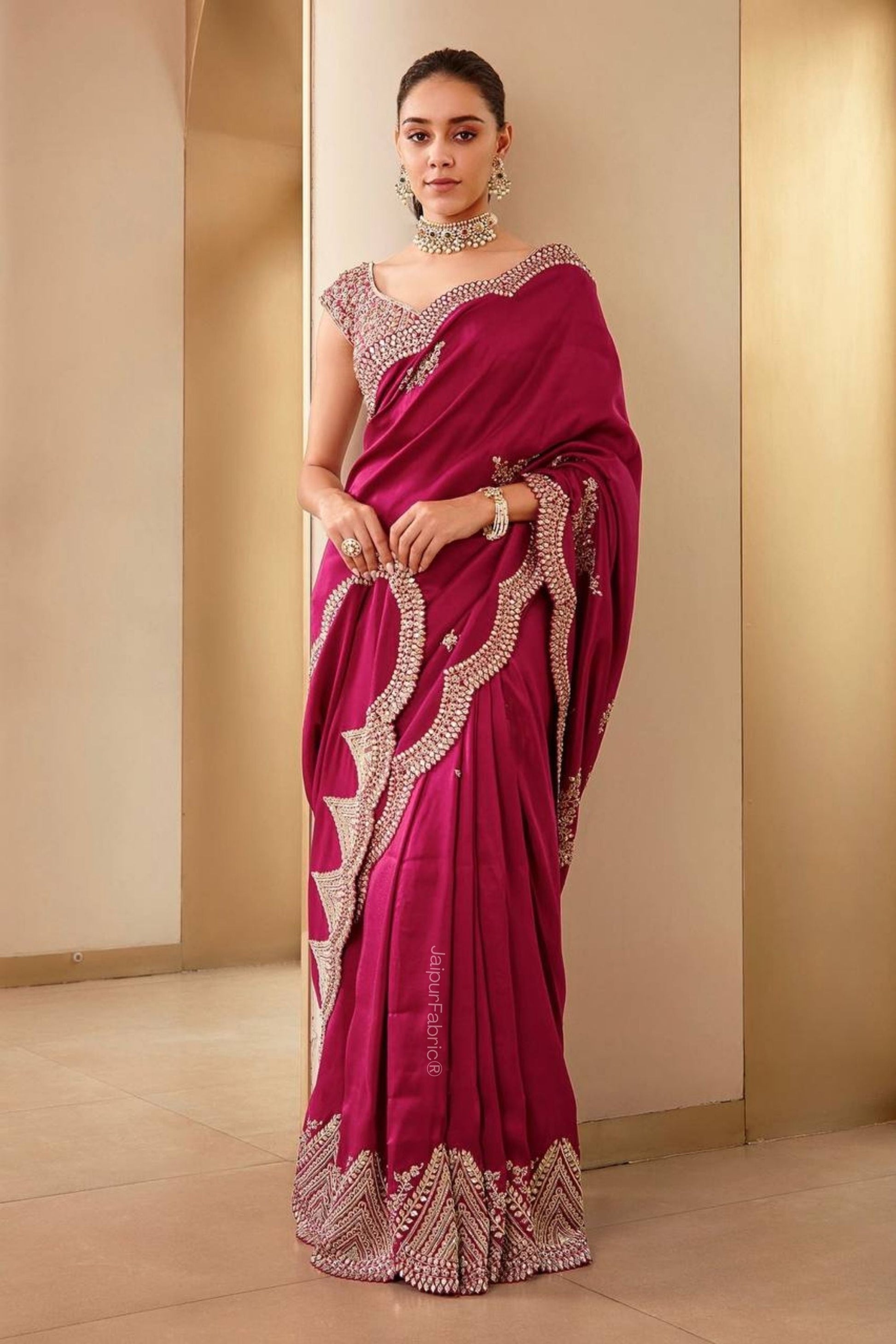 Pink Embroidered Art Silk Saree