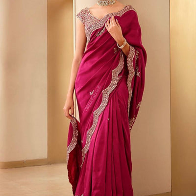 Pink Embroidered Art Silk Saree