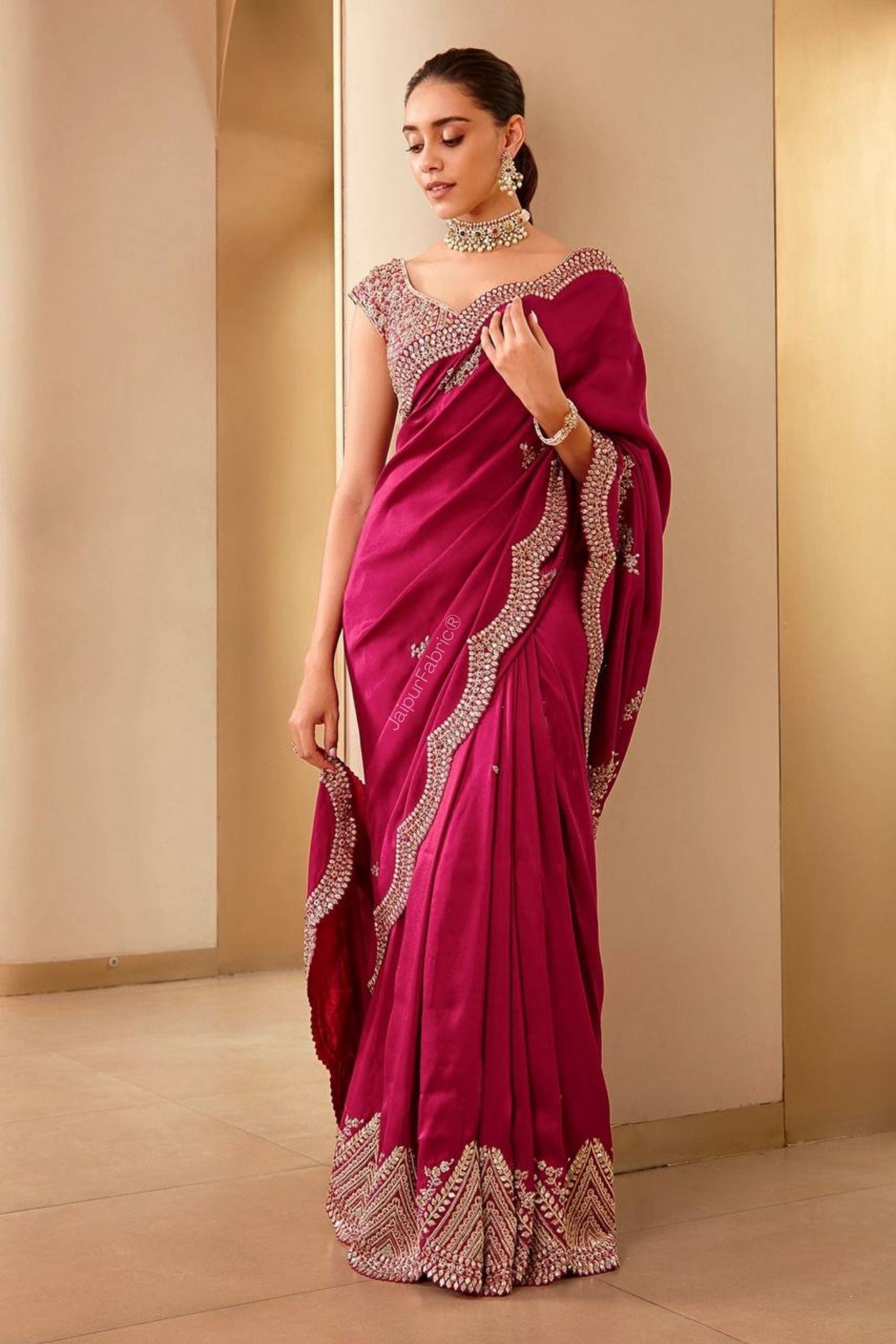 Pink Embroidered Art Silk Saree