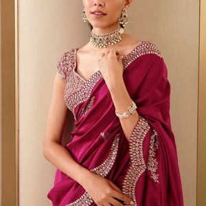 Pink Embroidered Art Silk Saree