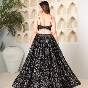 Black Sequin Embroidered Faux Blooming Lehenga Set
