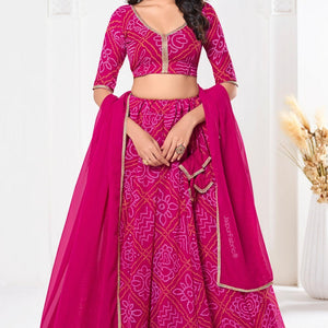 Bandhej Printed Georgette Lehenga in Pink