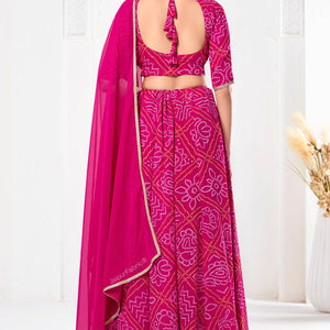 Bandhej Printed Georgette Lehenga in Pink