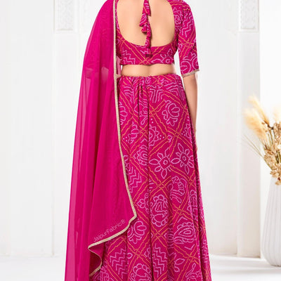 Bandhej Printed Georgette Lehenga in Pink