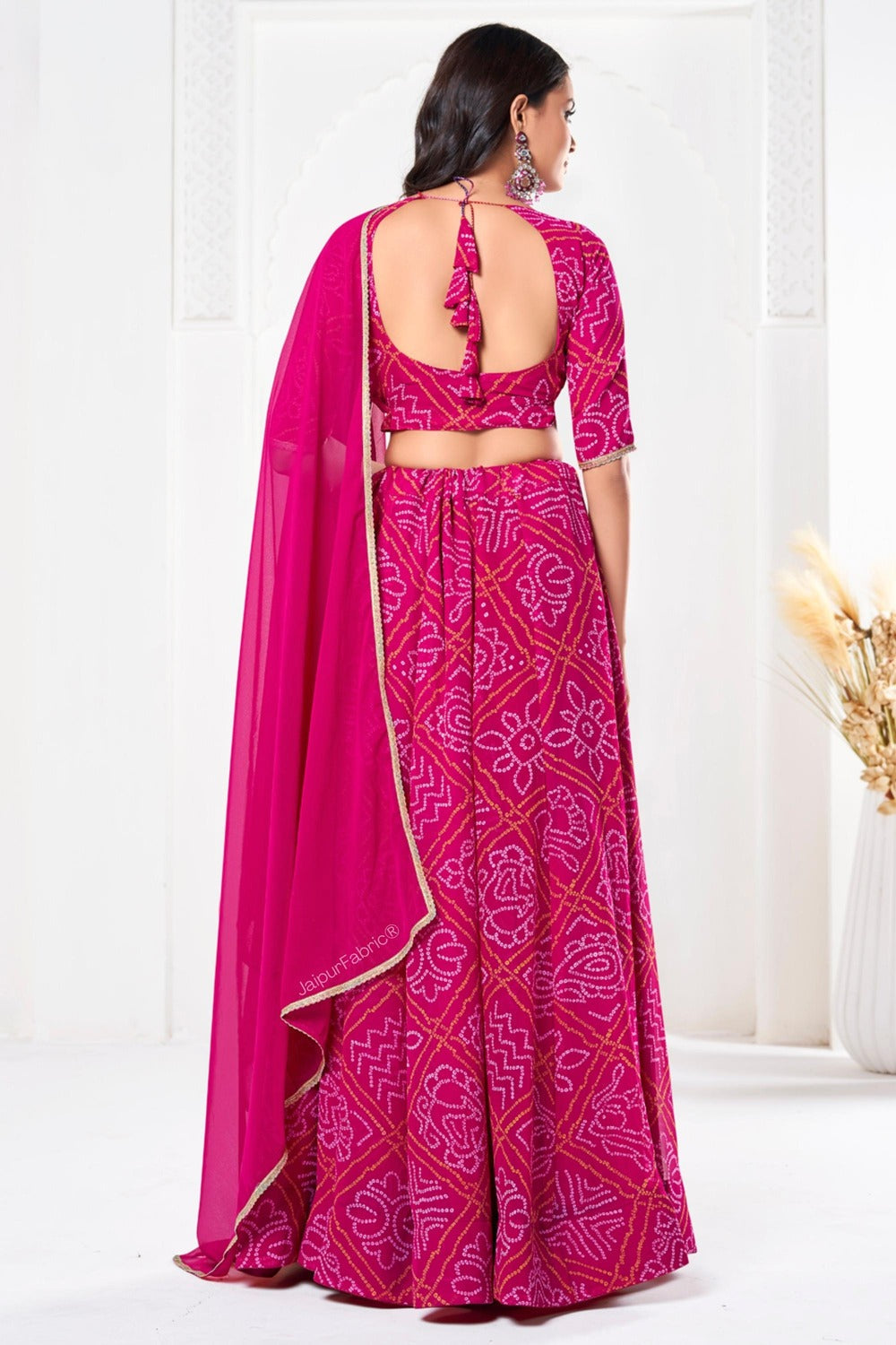 Bandhej Printed Georgette Lehenga in Pink
