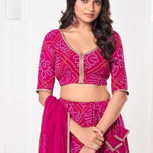 Bandhej Printed Georgette Lehenga in Pink