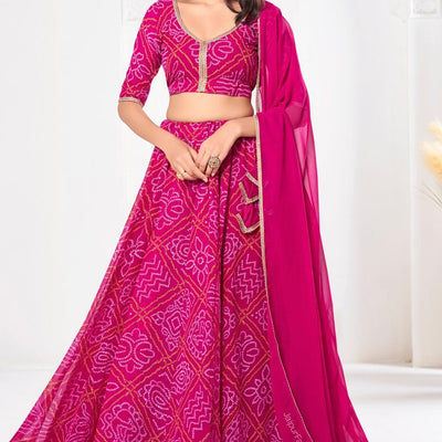 Bandhej Printed Georgette Lehenga in Pink