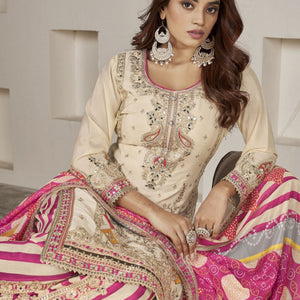 Embroidered Chinon Silk Wedding Wear Embroidery Work Readymade Dhoti Suit