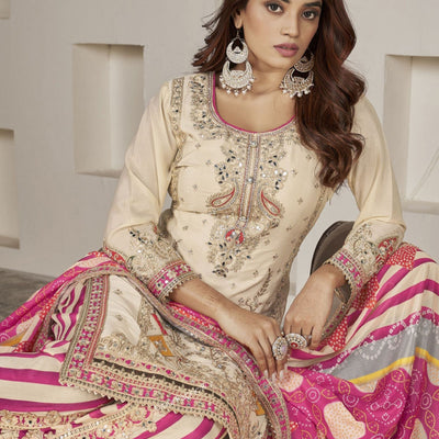 Embroidered Chinon Silk Wedding Wear Embroidery Work Readymade Dhoti Suit