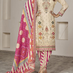 Embroidered Chinon Silk Wedding Wear Embroidery Work Readymade Dhoti Suit