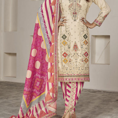 Embroidered Chinon Silk Wedding Wear Embroidery Work Readymade Dhoti Suit