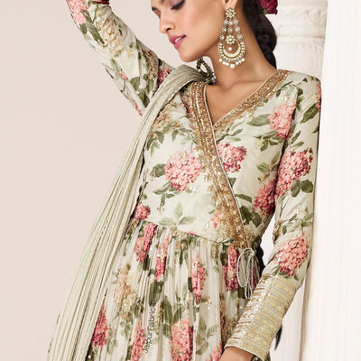 Floral Printed Georgette Gown Dupatta Anarkali Kurta Set
