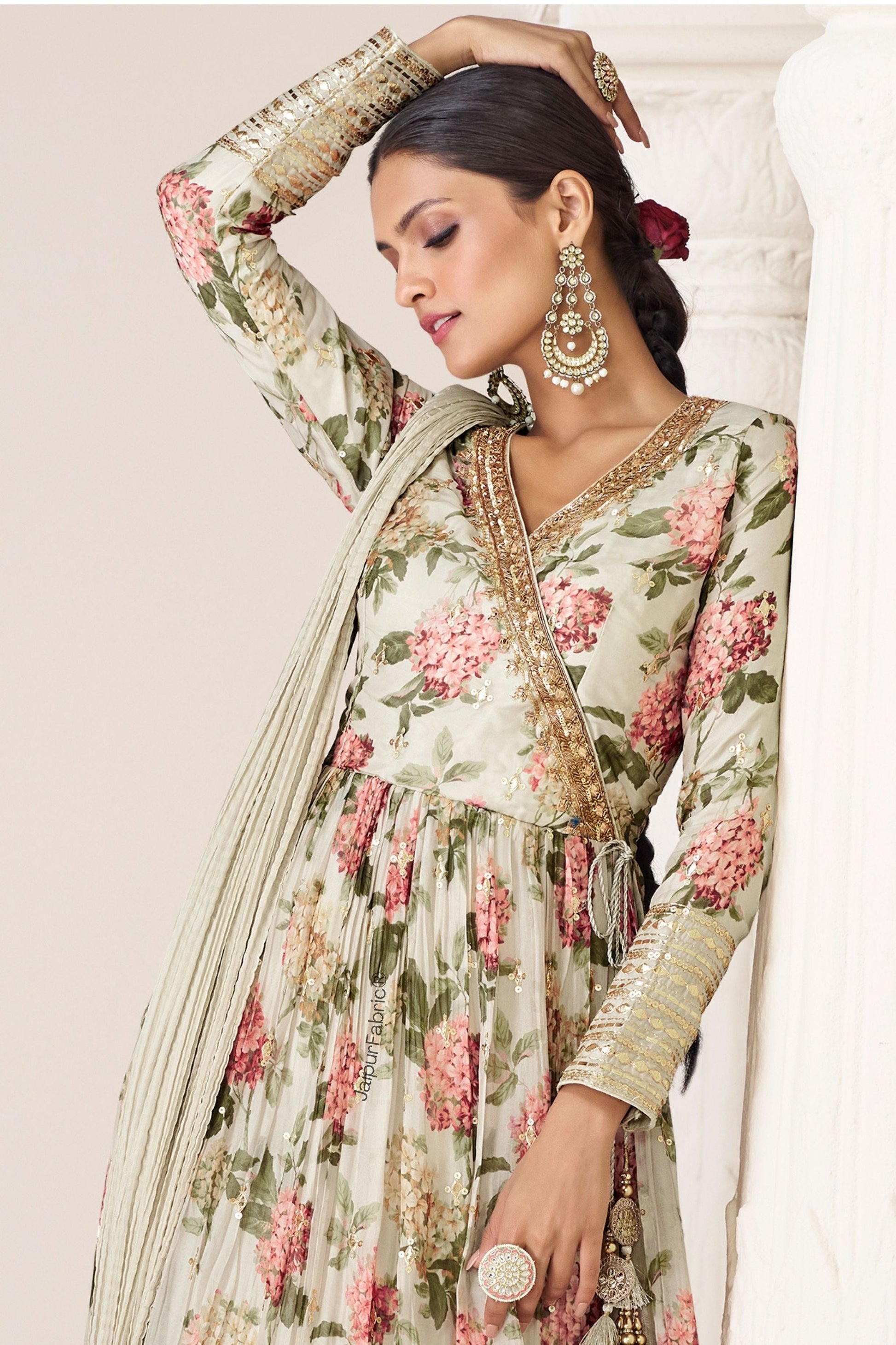 Floral Printed Georgette Gown Dupatta Anarkali Kurta Set