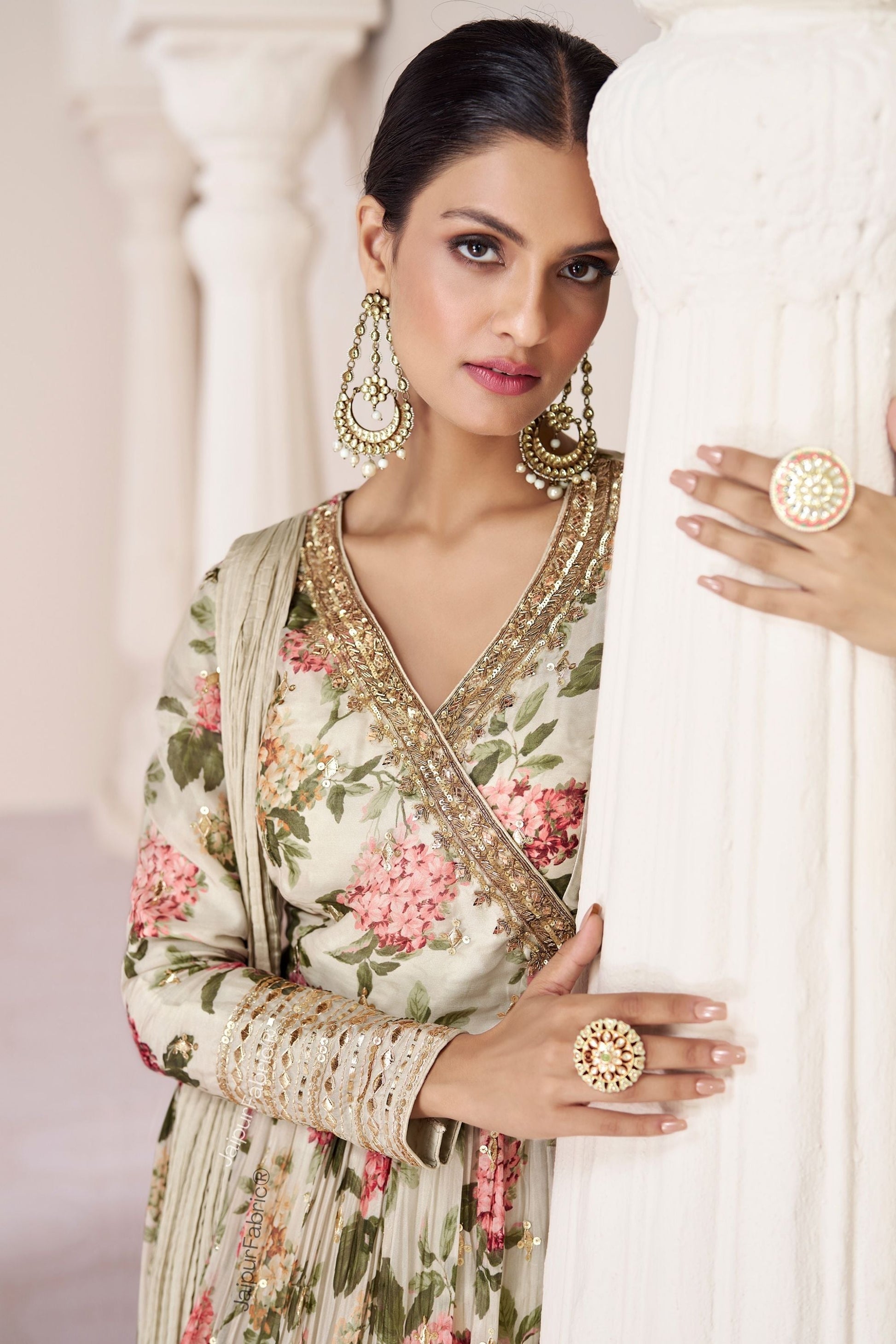 Floral Printed Georgette Gown Dupatta Anarkali Kurta Set