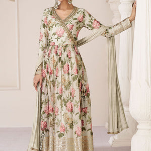 Floral Printed Georgette Gown Dupatta Anarkali Kurta Set