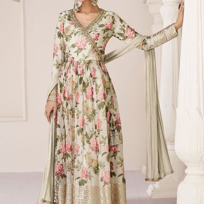 Floral Printed Georgette Gown Dupatta Anarkali Kurta Set