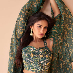 Teal Green Embroidered Satin Silk Kurta Set