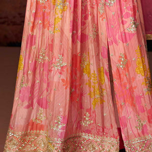 Digital Printed Georgette Beautiful Pink Floral Printed Georgette Festive Wear Abaya Style Pant Suit
