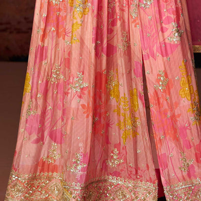 Digital Printed Georgette Beautiful Pink Floral Printed Georgette Festive Wear Abaya Style Pant Suit