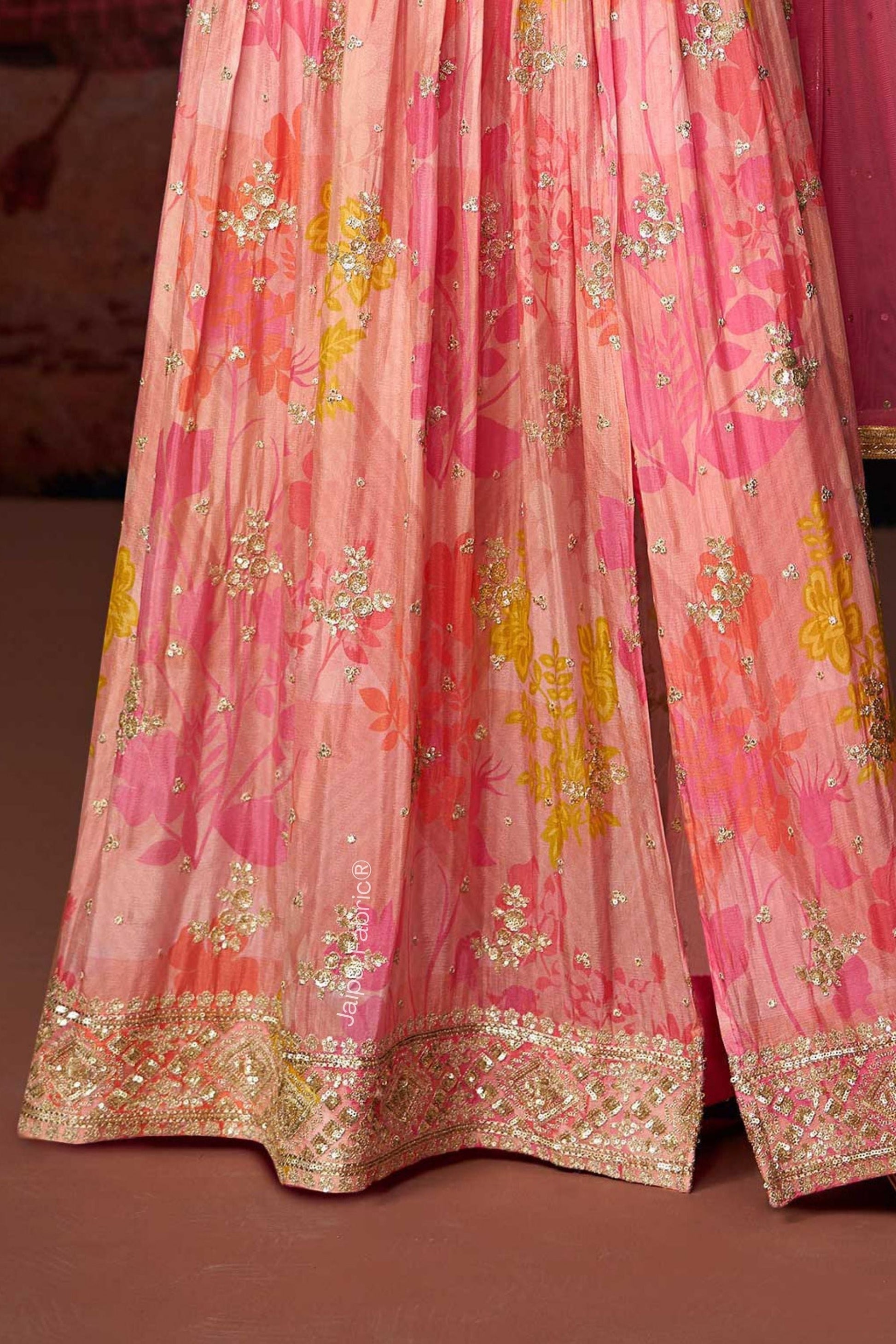 Digital Printed Georgette Beautiful Pink Floral Printed Georgette Festive Wear Abaya Style Pant Suit