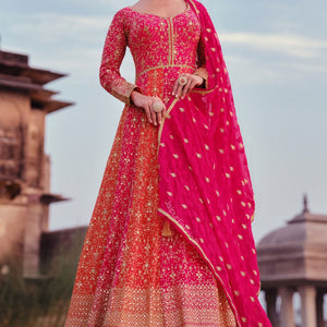 Ethnic Faux Georgette Embroidered Anarkali Gown Party Wear Embroidered Georgette Abaya Style Suit