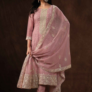 Embroidered Organza Silk Festive Pink Salwar Kameez